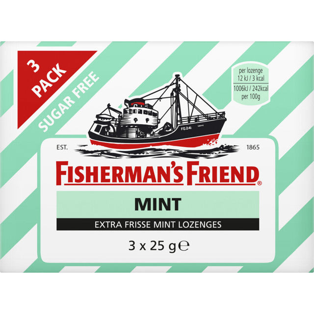 Fisherman's Friend Mint Sugarfree Mints, 3 × 25g