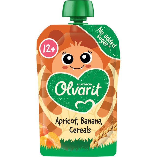 Olvarit Fruit Purée Pouch Apricot Banana Grains 12m+ Baby food 100g