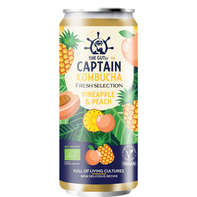 The Gutsy Captain Kombucha pineapple & peach Iced tea 250ml