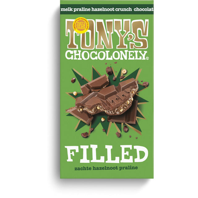 Tony's Chocolonely Filled Milk praline Hazelnut crunch Chocolate 127g
