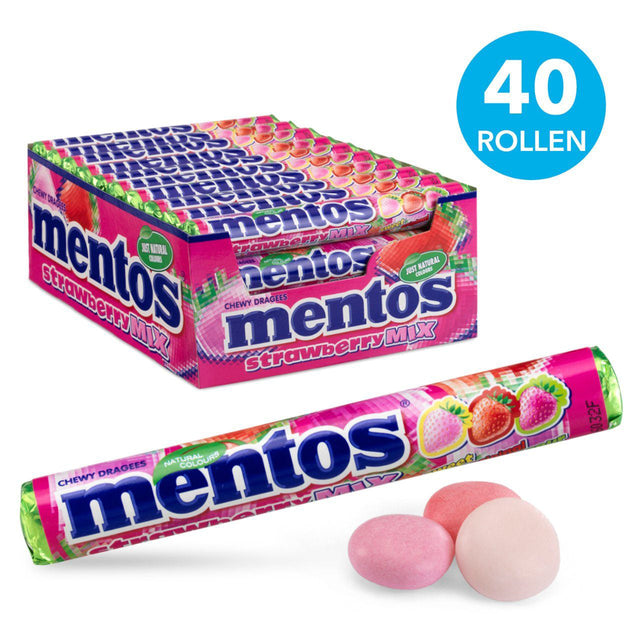 Mentos Strawberry Single Fruit chew sweets, 40 × 38g