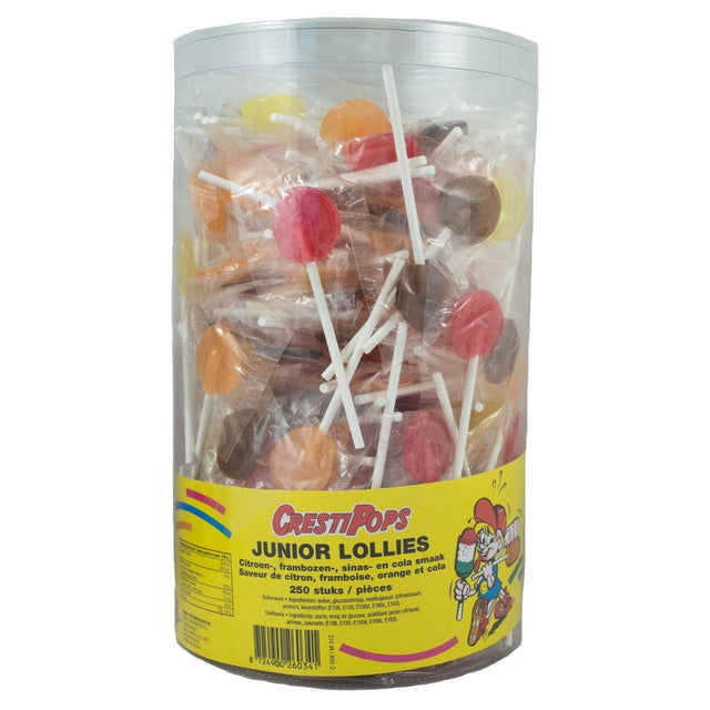 Crest Junior Lollipops Lemon-, Raspberries-, sinas- & colasmaak 250-pack 1kg