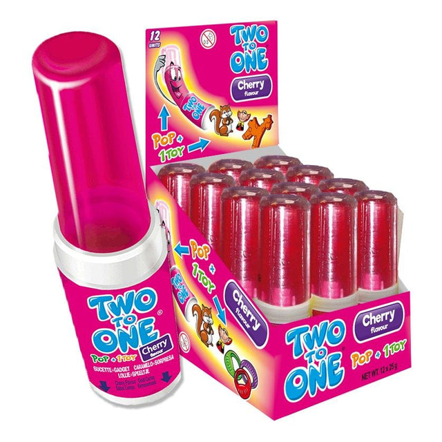 Two To One Lollie + speeltje Cherry 12-pack Fruit filling 800g