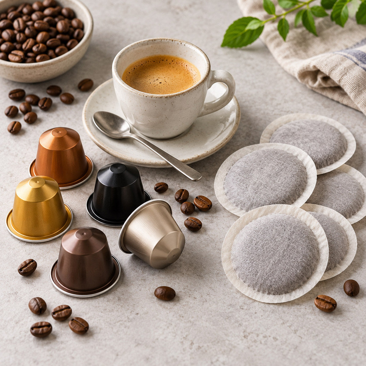 Selection of pods, pads & capsules from Pantry's Dutch and European range