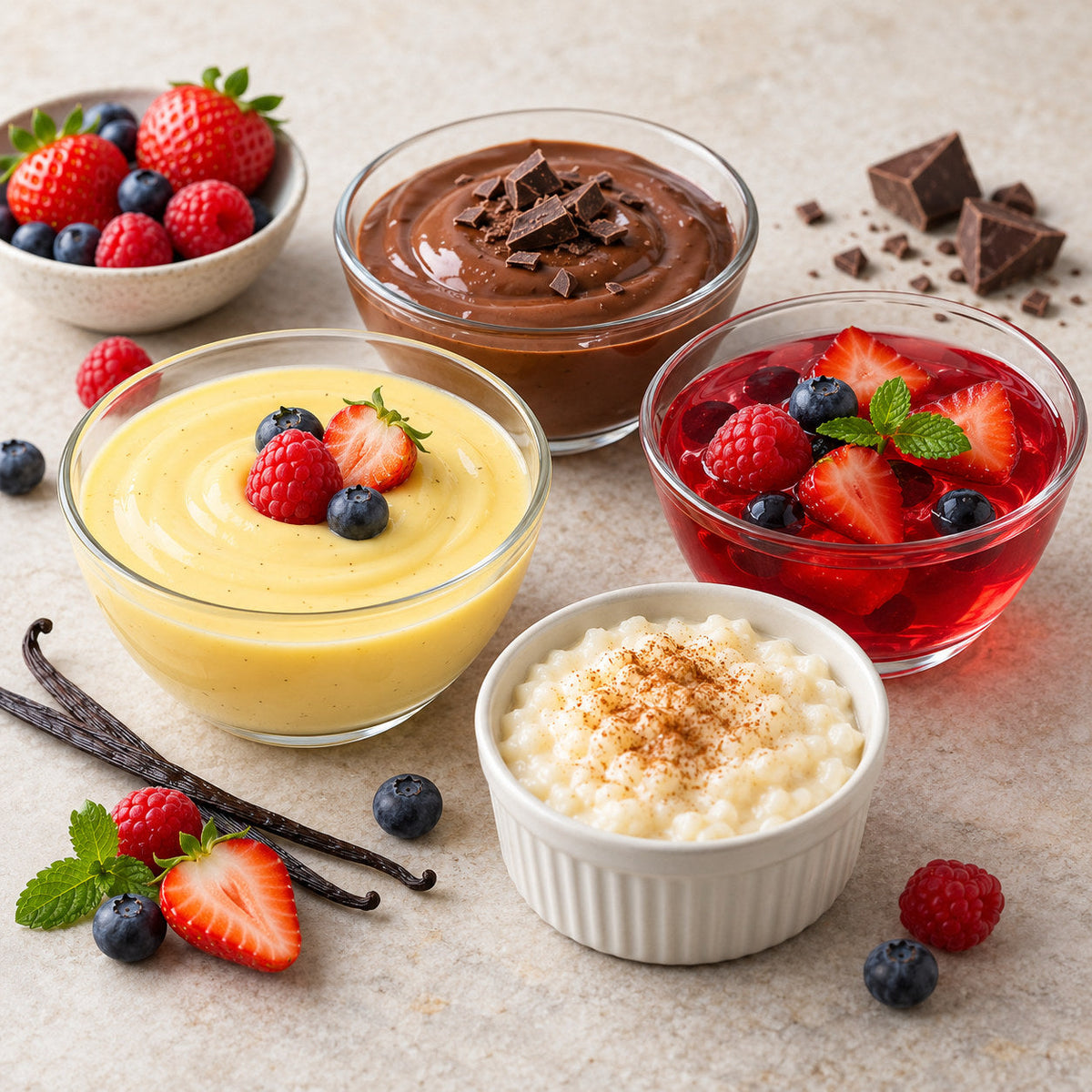 Selection of puddings & desserts from Pantry's Dutch and European range