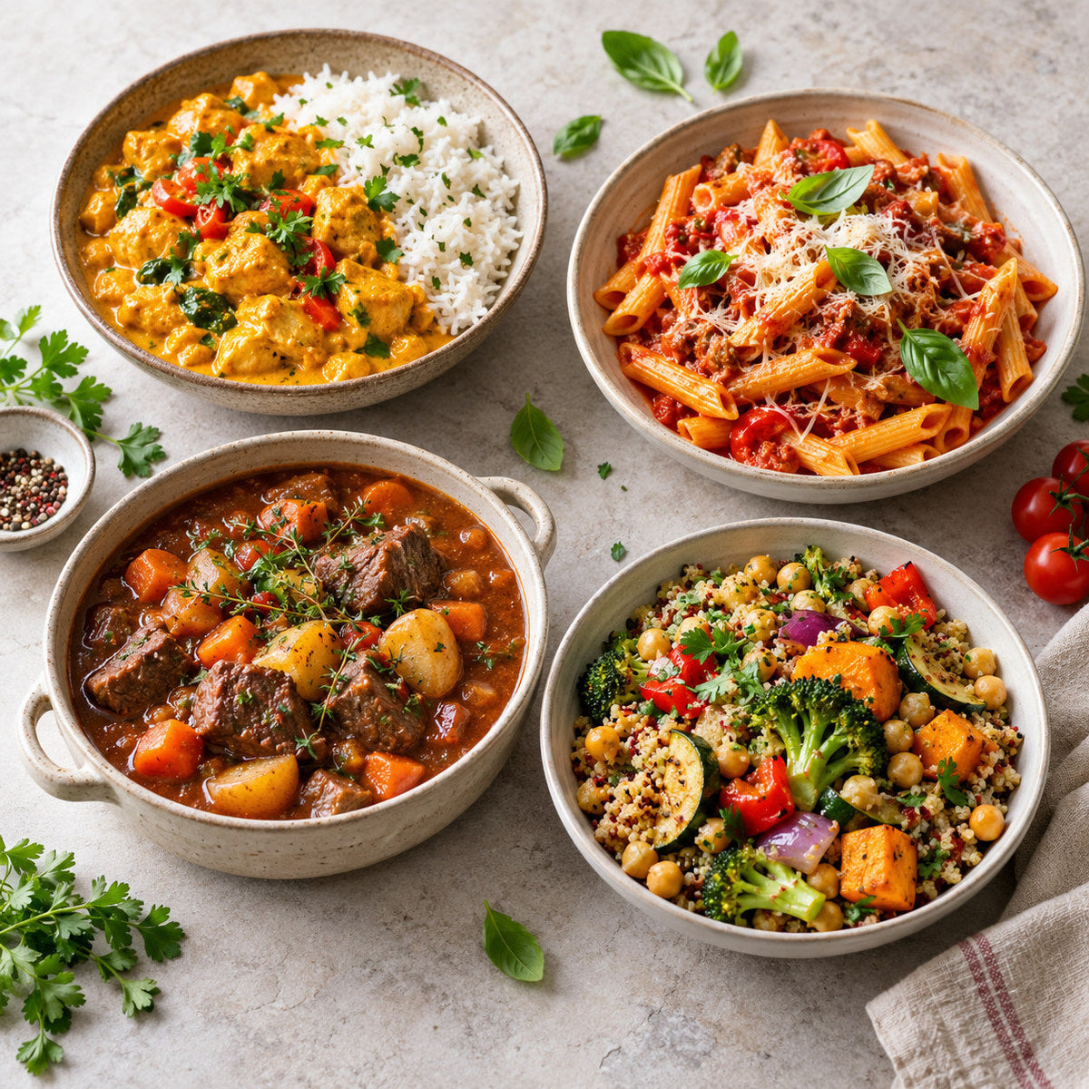 Selection of ready meals & meal kits from Pantry's Dutch and European range