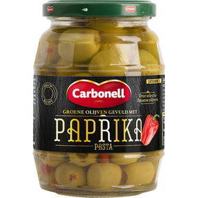 Carbonell Green Olives Stuffed with Paprika Paste - Worldwide Delivery - Order Online