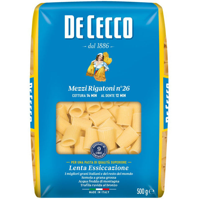 De Cecco Mezzi Rigatoni No. 26 Pasta, 500g