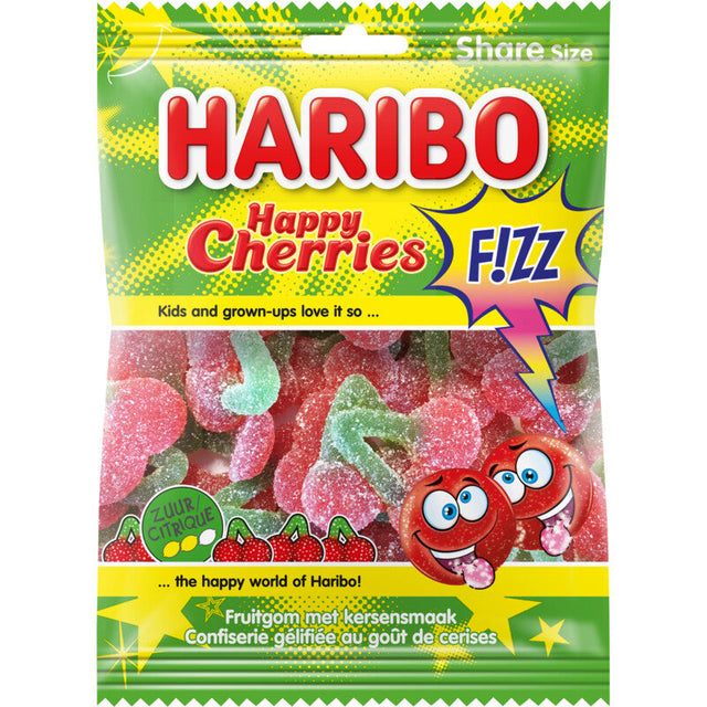 Haribo Happy Cherries Fizz Sour Fruit Gums, 200g