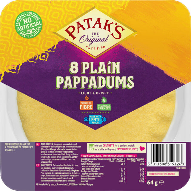 Patak's Pappadums Naturel Ready-to-use - Worldwide Delivery - Order Online