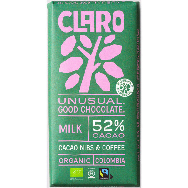 Claro Bar 52% milk cacao nibs & coffee 80g