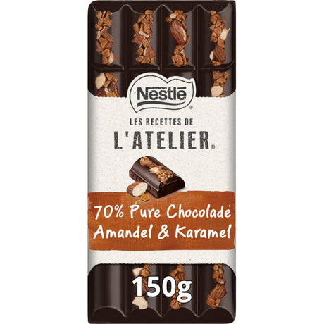 L'Atelier 70% Pure chocoladereep Almond & Caramel Chocolate 150g