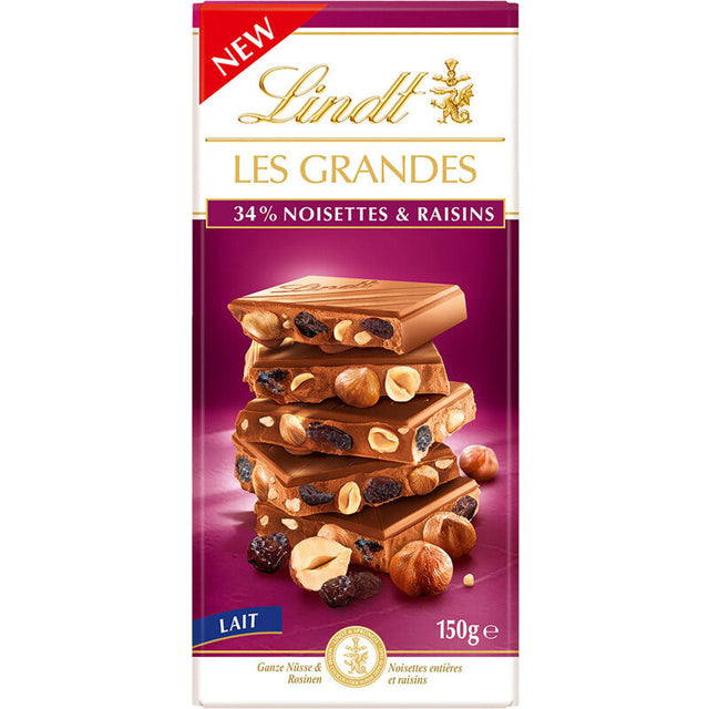 Lindt Les grandes 34% noisettes & raisins Chocolates 150g