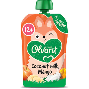 Olvarit Fruit Purée Pouch Coconut Milk mango 12m+ Baby food 100ml