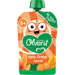 Olvarit Fruit Purée Pouch Apple Orange Carrot 6m+ Baby food 100g