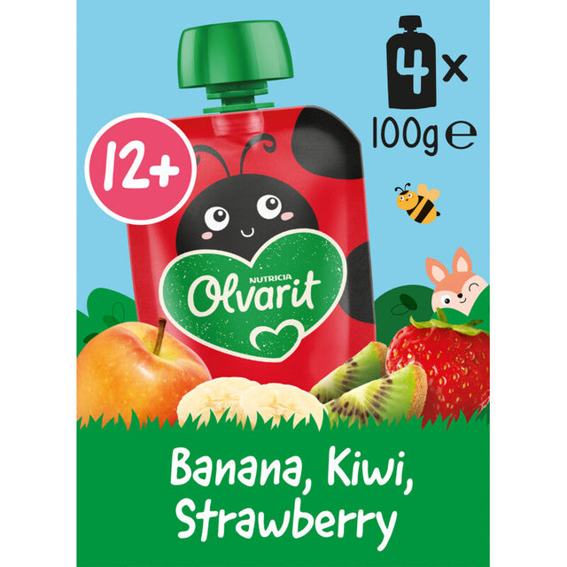 Olvarit Fruit Purée Pouch Banana kiwi Strawberry 12m+ 4-pack Baby food 400g