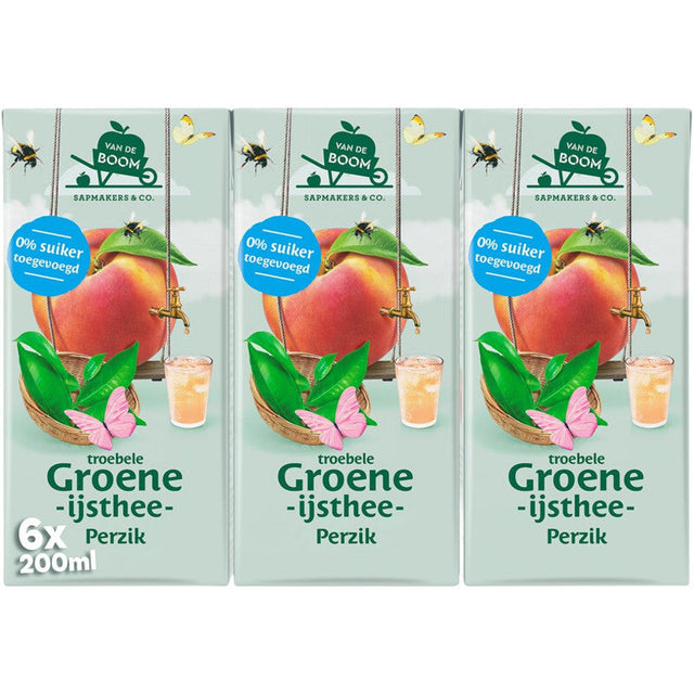 Van de Boom Troebele Green ijsthee Peach Fruit drink 6 × 200ml