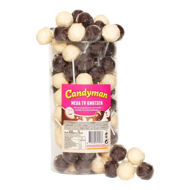 Candy Man Mega tv knots nougatlollies with White & Brown cacaodip 75-pack 1.65kg