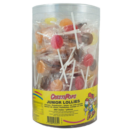 Crest Junior Lollipops Lemon-, Raspberries-, sinas- & colasmaak 250-pack 1kg